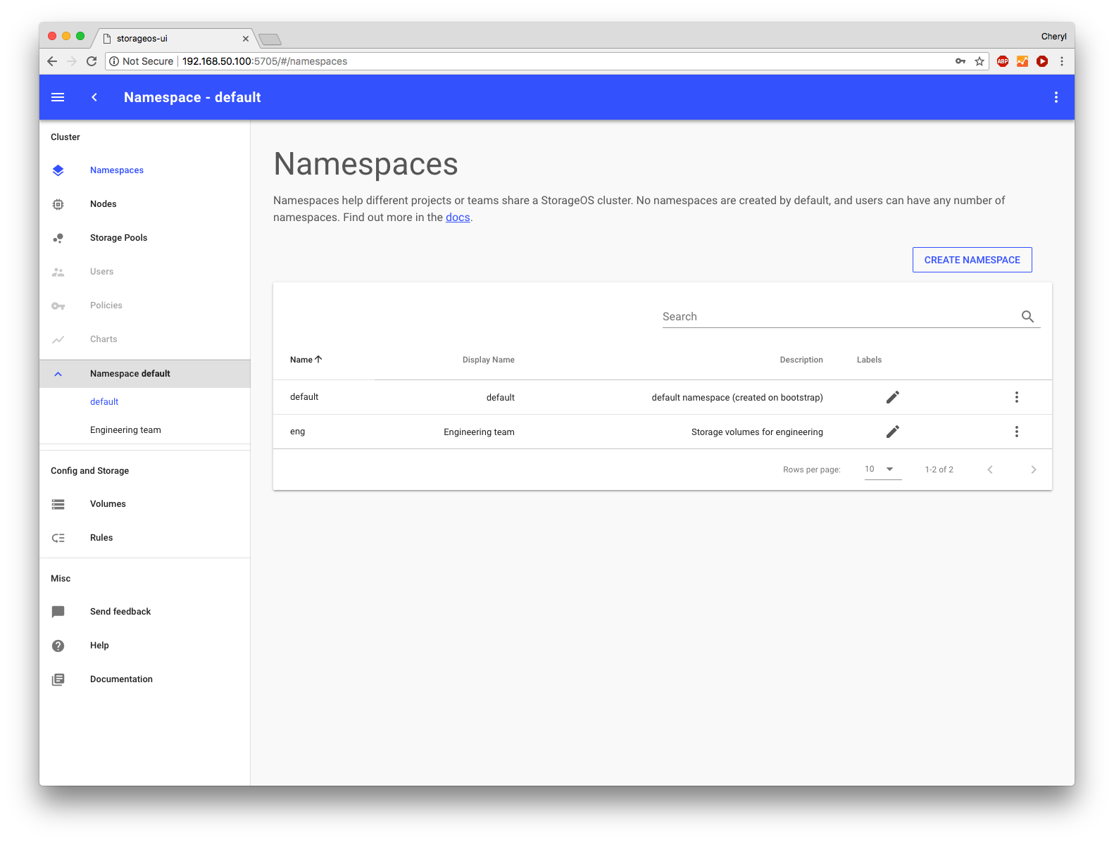 Viewing namespaces