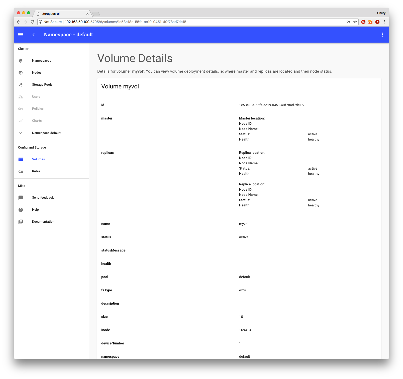 Viewing details of a volume