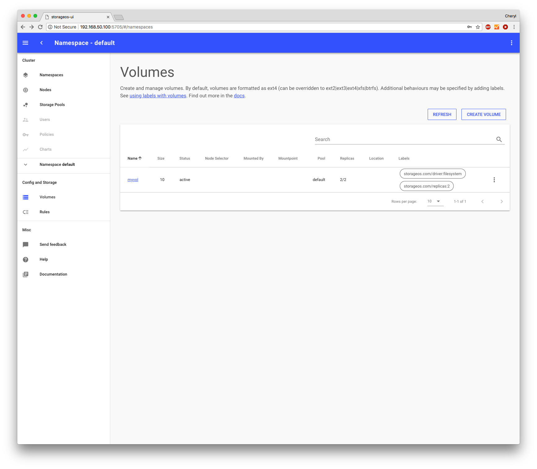 Viewing storage volumes